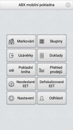 Mobilní pokladna menu